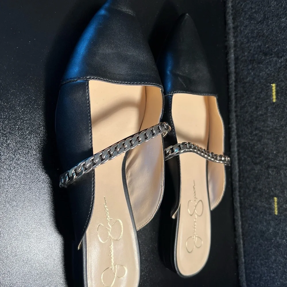 Jessica Simpson Loussie Mule Black Jewel Chain Link Vamp‎ Size 9.5